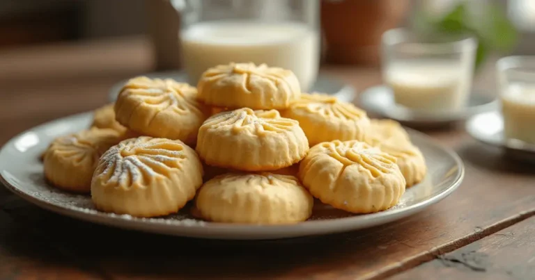 Selbstgemachte deutsche Butterplätzchen auf einem rustikalen Holztisch.