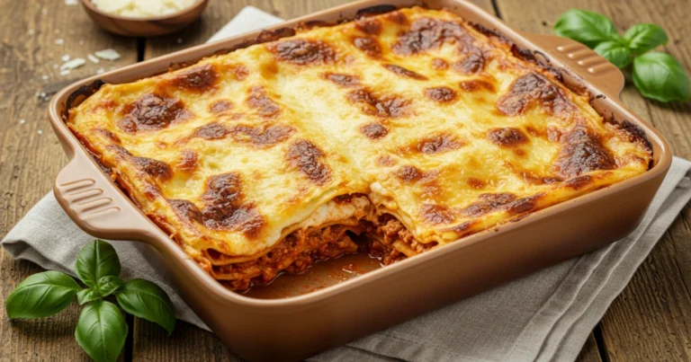 Lasagne Rezept einfach – Einfache Zubereitung für leckere Lasagne mit goldbrauner Käsekruste und sichtbaren Schichten aus Pasta, Tomatensauce und Käse