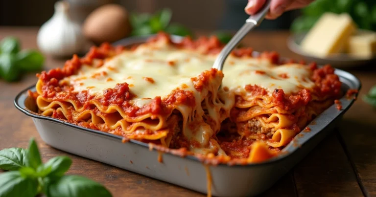Lasagne wie schichten Lasagne mit Tomatensauce, Béchamelsauce und Käse.