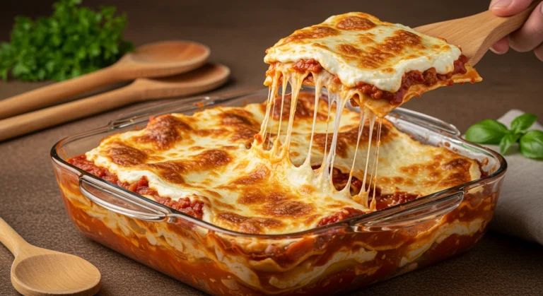 lasagne wie schichten Schichten von Pasta, Tomatensauce und Käse – Schritt-für-Schritt-Zubereitung.