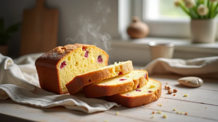 Frisch gebackener, kuchen schnell auf einem Holzbrett, leicht geschnitten, um die weiche Textur zu zeigen